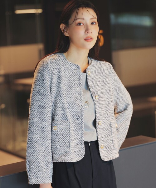 anySiS ノーカラー ツイードジャケット エニィスィス ANY SIS ツイード