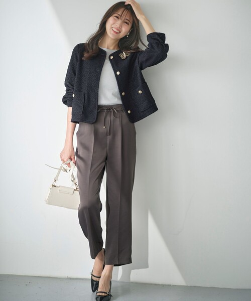 anySiS エニィシィス　ツイード　ノーカラー　ジャケット　金ボタン　ネイビー ツイードノーカラーミドル ジャケット / ANY SIS | ファッション通販