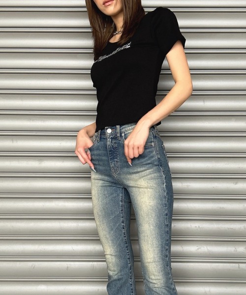 EGOIST（エゴイスト）の「ラインストーンロゴTシャツ（Tシャツ/カットソー・レディース・ホワイト/ブラック・FREE）」の22枚目の写真
