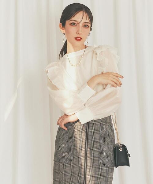 【超美品】SWINGLE フロントジップポケットデザインチェックスカート S 日本製】フロントジップポケットデザインチェックスカート（スカート