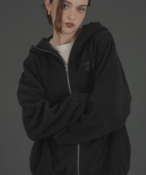 セール】ロゴ刺繍オーバーサイズボアフリースジップパーカー（パーカー