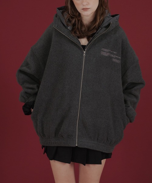 ロゴ刺繍オーバーサイズボアフリースジップパーカー（パーカー）｜Mili