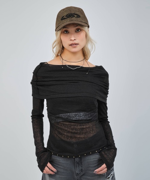 atmos pink(アトモスピンク)の「atmos pink See-Through 3-Ways Tops / アトモス ピンク シースルー スリーウェイ トップス(Tシャツ/カットソー・レディース・ホワイト/ブラック/グレー・FREE)」の4枚目の写真