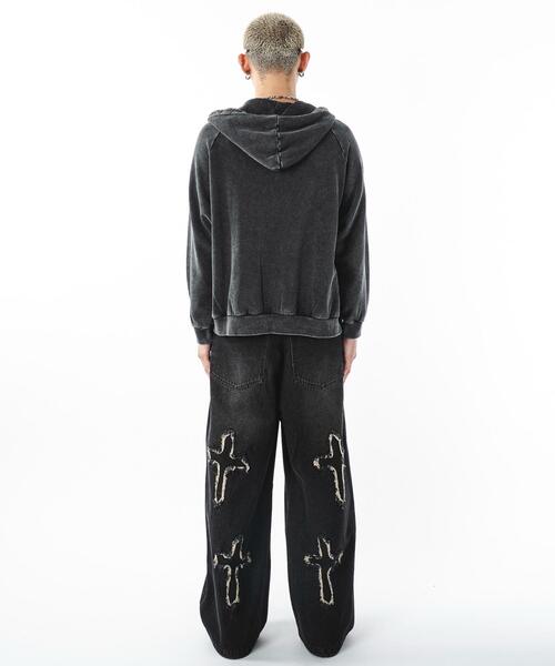 SHORT ROUND（ショートラウンド）の「SHORT ROUND/パウダーブリーチスタッズZIPパーカー（パーカー・メンズ・グレー/スミクロ・LARGE/MEDIUM）」の5枚目の写真