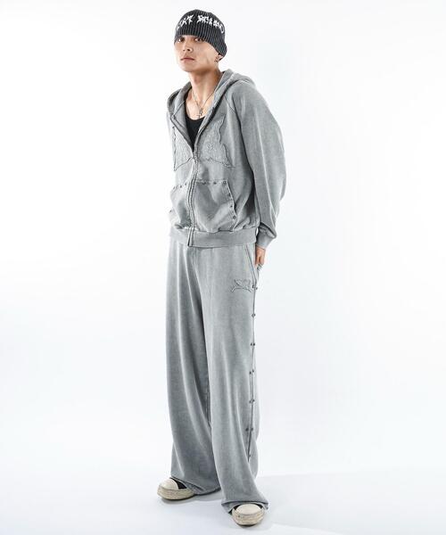 SHORT ROUND（ショートラウンド）の「SHORT ROUND/パウダーブリーチスタッズZIPパーカー（パーカー・メンズ・グレー/スミクロ・LARGE/MEDIUM）」の17枚目の写真