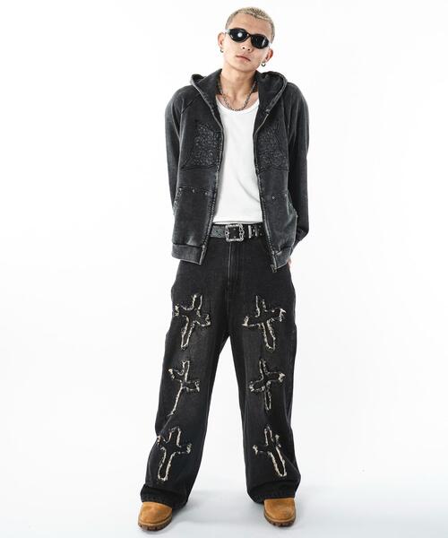 SHORT ROUND（ショートラウンド）の「SHORT ROUND/パウダーブリーチスタッズZIPパーカー（パーカー・メンズ・グレー/スミクロ・LARGE/MEDIUM）」の13枚目の写真