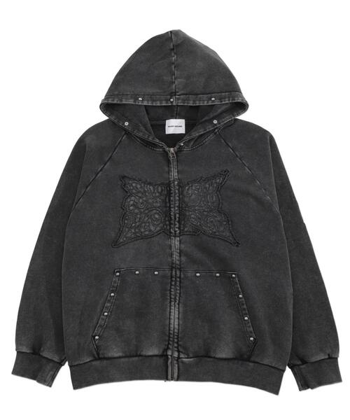 SHORT ROUND（ショートラウンド）の「SHORT ROUND/パウダーブリーチスタッズZIPパーカー（パーカー・メンズ・グレー/スミクロ・LARGE/MEDIUM）」の19枚目の写真