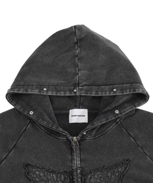 SHORT ROUND（ショートラウンド）の「SHORT ROUND/パウダーブリーチスタッズZIPパーカー（パーカー・メンズ・グレー/スミクロ・LARGE/MEDIUM）」の21枚目の写真
