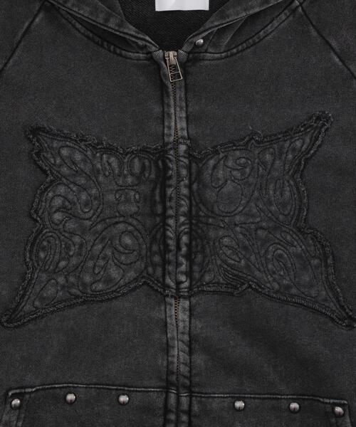 SHORT ROUND（ショートラウンド）の「SHORT ROUND/パウダーブリーチスタッズZIPパーカー（パーカー・メンズ・グレー/スミクロ・LARGE/MEDIUM）」の22枚目の写真