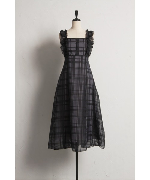 フリル付きバックレースアップシアーチェックワンピース（ワンピース