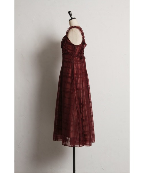 フリル付きバックレースアップシアーチェックワンピース（ワンピース