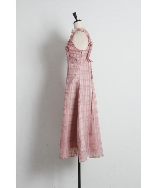 フリル付きバックレースアップシアーチェックワンピース（ワンピース