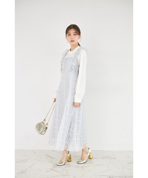 フリル付きバックレースアップシアーチェックワンピース（ワンピース