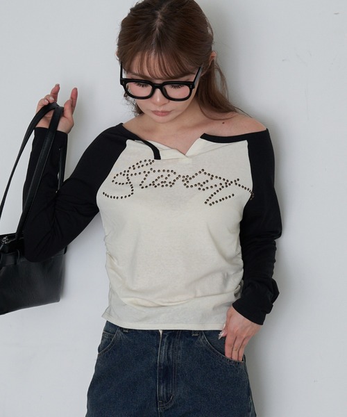 RAY CASSIN(レイカズン)の「スキッパーラグランT(Tシャツ/カットソー・レディース・アイボリー/ライトベージュ/グレー系その他2・FREE)」の1枚目の写真