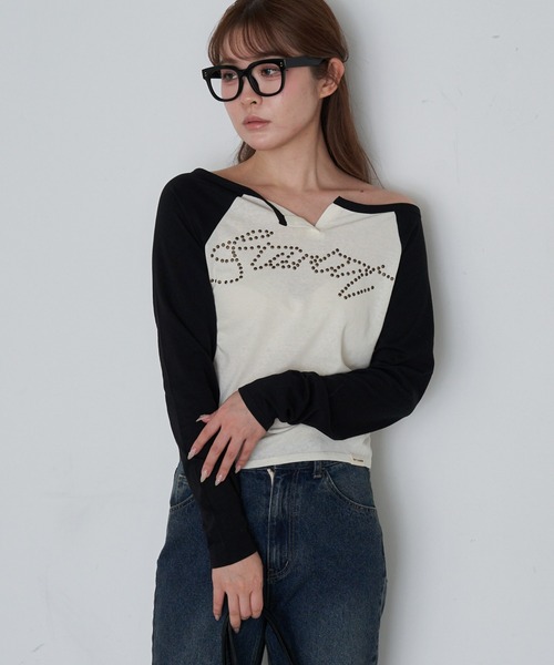 RAY CASSIN(レイカズン)の「スキッパーラグランT(Tシャツ/カットソー・レディース・アイボリー/ライトベージュ/グレー系その他2・FREE)」の4枚目の写真