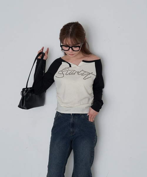 RAY CASSIN(レイカズン)の「スキッパーラグランT(Tシャツ/カットソー・レディース・アイボリー/ライトベージュ/グレー系その他2・FREE)」の6枚目の写真