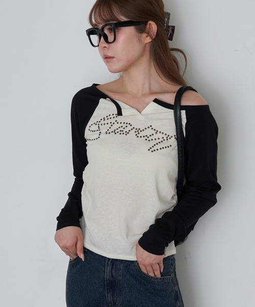 RAY CASSIN(レイカズン)の「スキッパーラグランT(Tシャツ/カットソー・レディース・アイボリー/ライトベージュ/グレー系その他2・FREE)」の9枚目の写真