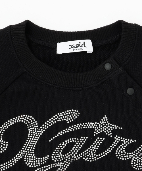 X-girl Stages（エックスガールステージス）の「ラインストーンロゴショート丈トレーナー（スウェット・キッズ・ブラック/ラベンダー・110cm/90cm/100cm/120cm/130cm/140cm）」の3枚目の写真