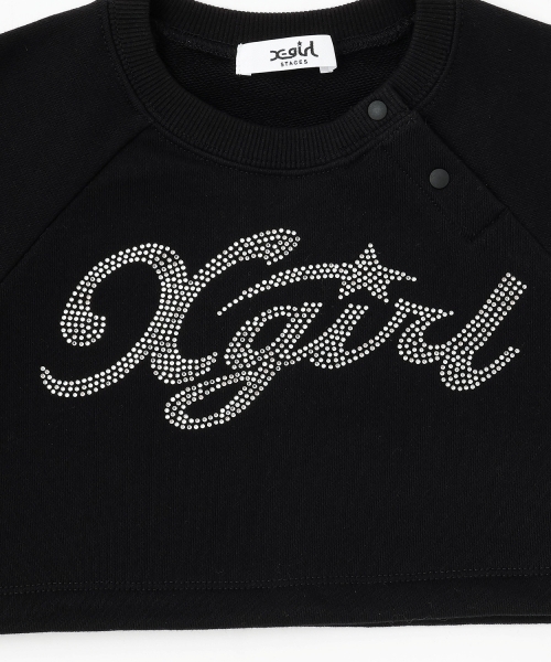 X-girl Stages（エックスガールステージス）の「ラインストーンロゴショート丈トレーナー（スウェット・キッズ・ブラック/ラベンダー・110cm/90cm/100cm/120cm/130cm/140cm）」の4枚目の写真