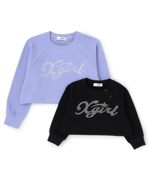 X-girl Stages（エックスガールステージス）の「ラインストーンロゴショート丈トレーナー（スウェット・キッズ・ブラック/ラベンダー・110cm/90cm/100cm/120cm/130cm/140cm）」の8枚目の写真