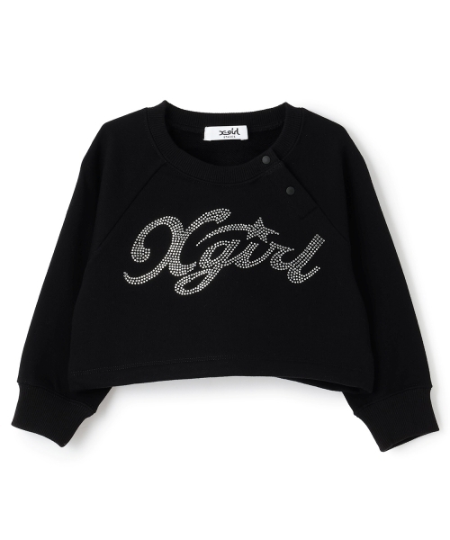 X-girl Stages（エックスガールステージス）の「ラインストーンロゴショート丈トレーナー（スウェット・キッズ・ブラック/ラベンダー・110cm/90cm/100cm/120cm/130cm/140cm）」の11枚目の写真