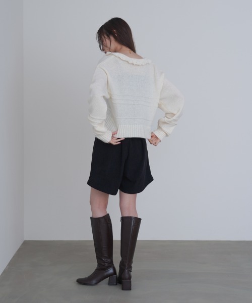 Bab(バブ)の「起毛フリルカラーホックカーディガン(カーディガン/ボレロ・レディース・アイボリー/ブラック/ブラウン/杢グレー・FREE)」の9枚目の写真