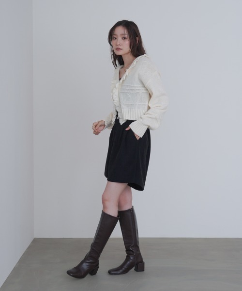 Bab(バブ)の「起毛フリルカラーホックカーディガン(カーディガン/ボレロ・レディース・アイボリー/ブラック/ブラウン/杢グレー・FREE)」の11枚目の写真