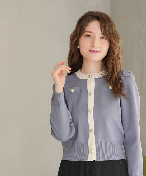 ASTORIA ODIER（アストリアオディール）の「配色パワショルカーディガン（カーディガン/ボレロ・レディース・グレイッシュブルー/アイボリー/ブラック・MEDIUM）」の3枚目の写真