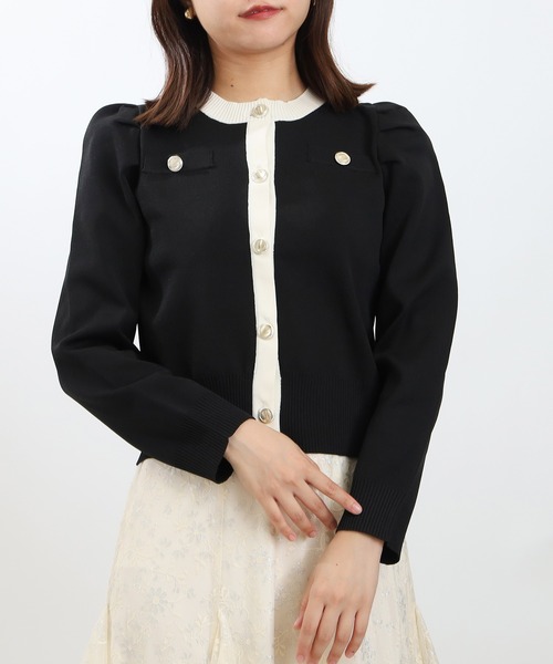 ASTORIA ODIER（アストリアオディール）の「配色パワショルカーディガン（カーディガン/ボレロ・レディース・グレイッシュブルー/アイボリー/ブラック・MEDIUM）」の9枚目の写真