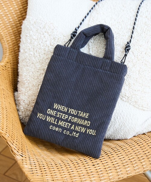 coen(コーエン)の「ロゴ刺繍コーデュロイショルダーバッグ(ショルダーバッグ・レディース・ナチュラル/ライトブルー/ダークグレー/オレンジ・FREE)」の2枚目の写真