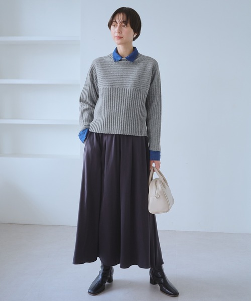 ROPE' PICNIC(ロペピクニック)の「もちもちリブ切り替えニットプルオーバー/イージーケア・リンクコーデ(ニット/セーター・レディース・グレー/レッド/オフホワイト/ベージュ/サックスブルー・M/L)」の10枚目の写真