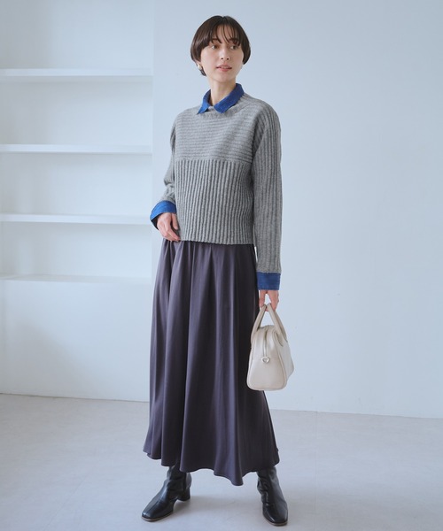 ROPE' PICNIC(ロペピクニック)の「もちもちリブ切り替えニットプルオーバー/イージーケア・リンクコーデ(ニット/セーター・レディース・グレー/レッド/オフホワイト/ベージュ/サックスブルー・M/L)」の7枚目の写真