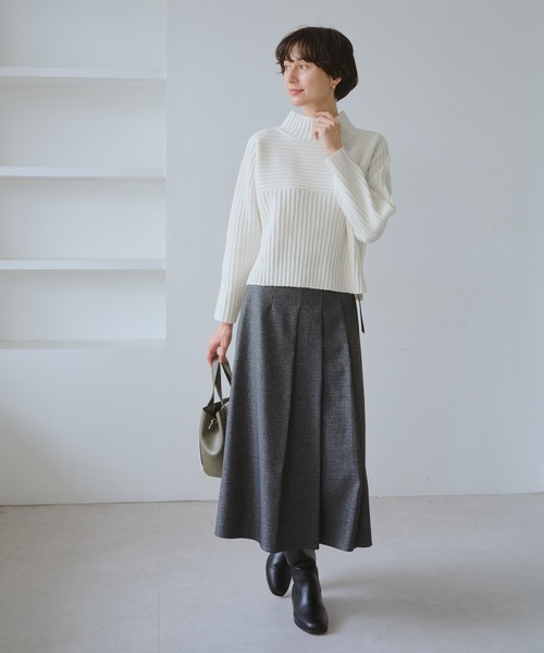 ROPE' PICNIC(ロペピクニック)の「もちもちリブ切り替えニットプルオーバー/イージーケア・リンクコーデ(ニット/セーター・レディース・グレー/レッド/オフホワイト/ベージュ/サックスブルー・M/L)」の21枚目の写真