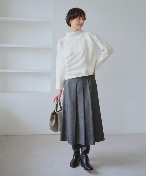 ROPE' PICNIC(ロペピクニック)の「もちもちリブ切り替えニットプルオーバー/イージーケア・リンクコーデ(ニット/セーター・レディース・グレー/レッド/オフホワイト/ベージュ/サックスブルー・M/L)」の15枚目の写真