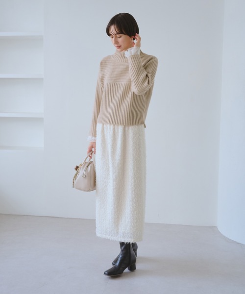 ROPE' PICNIC(ロペピクニック)の「もちもちリブ切り替えニットプルオーバー/イージーケア・リンクコーデ(ニット/セーター・レディース・グレー/レッド/オフホワイト/ベージュ/サックスブルー・M/L)」の19枚目の写真