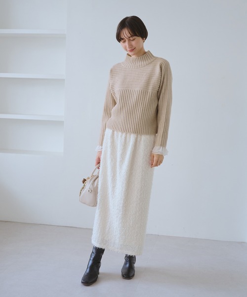 ROPE' PICNIC(ロペピクニック)の「もちもちリブ切り替えニットプルオーバー/イージーケア・リンクコーデ(ニット/セーター・レディース・グレー/レッド/オフホワイト/ベージュ/サックスブルー・M/L)」の14枚目の写真