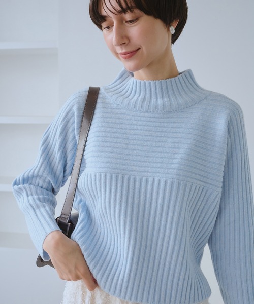 ROPE' PICNIC(ロペピクニック)の「もちもちリブ切り替えニットプルオーバー/イージーケア・リンクコーデ(ニット/セーター・レディース・グレー/レッド/オフホワイト/ベージュ/サックスブルー・M/L)」の18枚目の写真