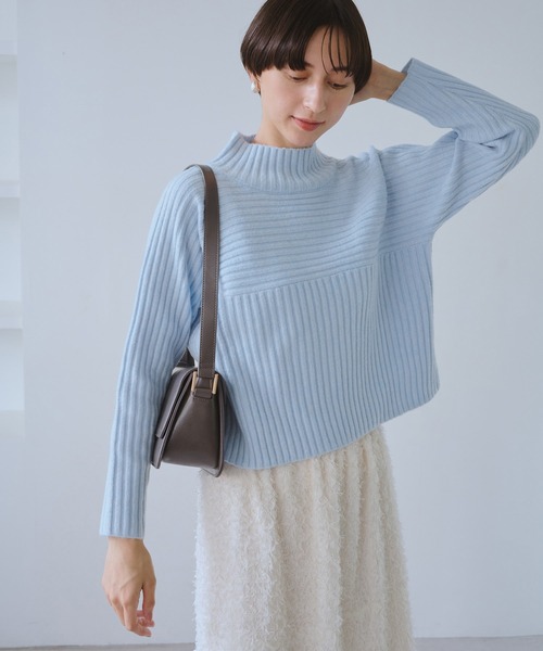 ROPE' PICNIC(ロペピクニック)の「もちもちリブ切り替えニットプルオーバー/イージーケア・リンクコーデ(ニット/セーター・レディース・グレー/レッド/オフホワイト/ベージュ/サックスブルー・M/L)」の20枚目の写真