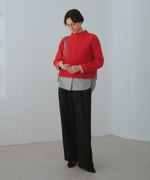 ROPE' PICNIC(ロペピクニック)の「もちもちリブ切り替えニットプルオーバー/イージーケア・リンクコーデ(ニット/セーター・レディース・グレー/レッド/オフホワイト/ベージュ/サックスブルー・M/L)」の17枚目の写真