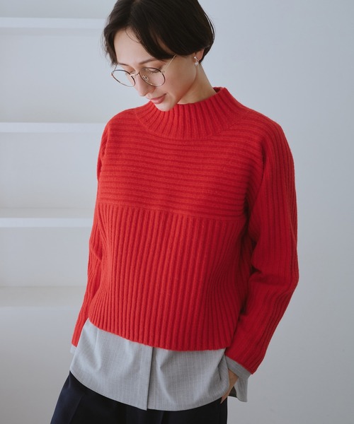 ROPE' PICNIC(ロペピクニック)の「もちもちリブ切り替えニットプルオーバー/イージーケア・リンクコーデ(ニット/セーター・レディース・グレー/レッド/オフホワイト/ベージュ/サックスブルー・M/L)」の8枚目の写真