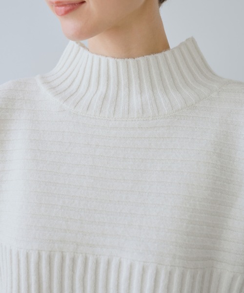 セール】もちもちリブ切り替えニットプルオーバー/イージーケア