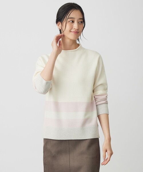 J.PRESS(ジェイプレス)の「CAT ブロッキング ニット(ニット/セーター・レディース・ピンク系1/シルバー系1/サックスブルー系1/イエロー系1・T13/T15)」の1枚目の写真