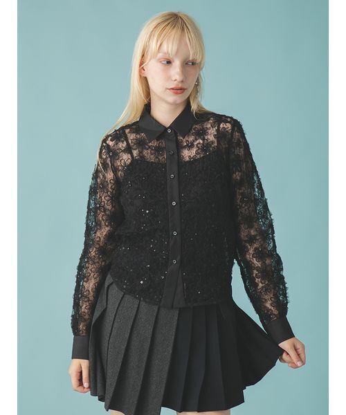 FURFUR（ファーファー）の「立体フラワーレースブラウス（シャツ/ブラウス・レディース・ホワイト/ブラック/サックスブルー・F）」の3枚目の写真