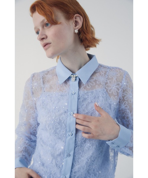 FURFUR（ファーファー）の「立体フラワーレースブラウス（シャツ/ブラウス・レディース・ホワイト/ブラック/サックスブルー・F）」の4枚目の写真