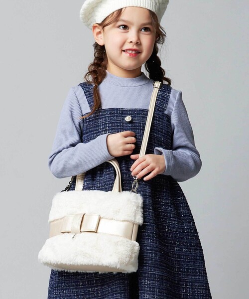 BeBe（ベベ）の「リボンベルトファー2wayバッグ（ショルダーバッグ・キッズ・ピンク/オフホワイト・FREE）」の2枚目の写真