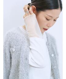 Samansa Mos2 blue | 膨れジャガード袖チュールプルオーバー(Tシャツ/カットソー)