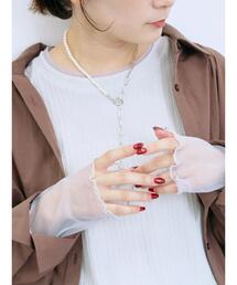 Samansa Mos2 blue | 膨れジャガード袖チュールプルオーバー(Tシャツ/カットソー)