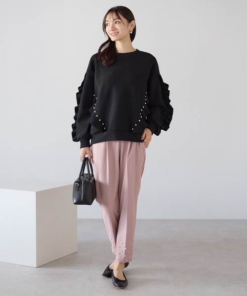 Neige（ネージュ）の「ランダム裾パールパンツ（スラックス・レディース・ブラック/ピンク・ONE SIZE）」の6枚目の写真