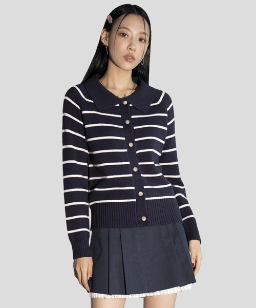 AVANDRESS（アバンドレス ）の「Striped Collar Knit Cardigan IVORY（カーディガン/ボレロ・レディース・その他・FREE）」の2枚目の写真