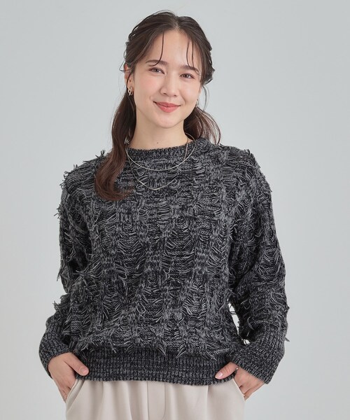 SHOO・LA・RUE(シューラルー)の「【S-LL】大人も着やすいシックなカラー 主役級フリンジニット(ニット/セーター・レディース・アイボリー/ブラック系4/ダークブラウン系4・01/02/03/04)」の15枚目の写真